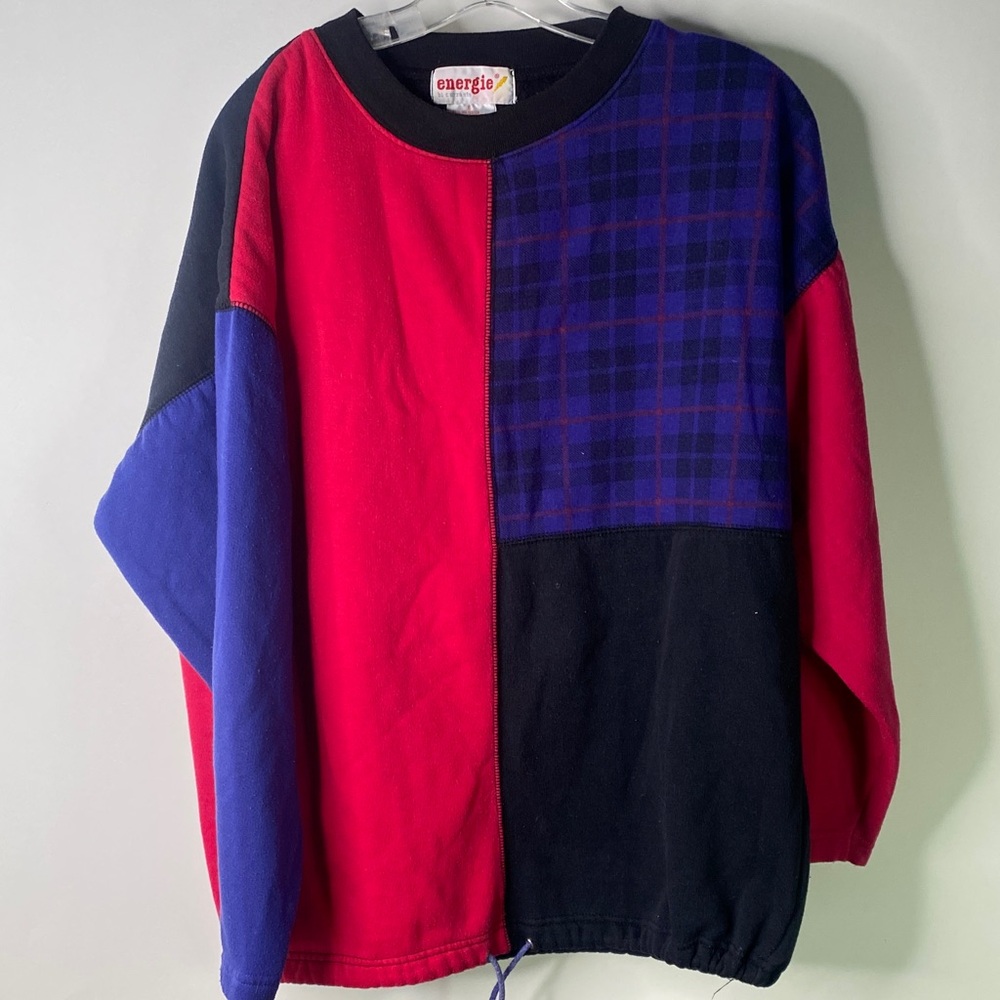Energie Colorblock Plaid Sweatshirt - Red, Blue, Black Womens Size Small- 1075